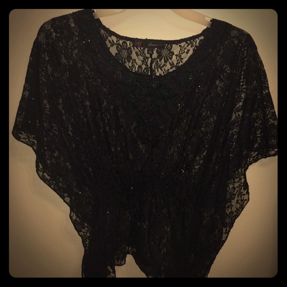 Sheer Black Lace Sequined Top